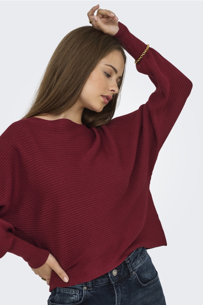 Only bordeaux dames trui | Model vooraanzicht