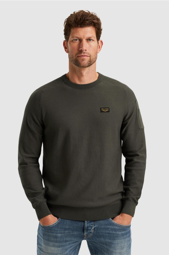 PME legend groene heren trui | Model vooraanzicht