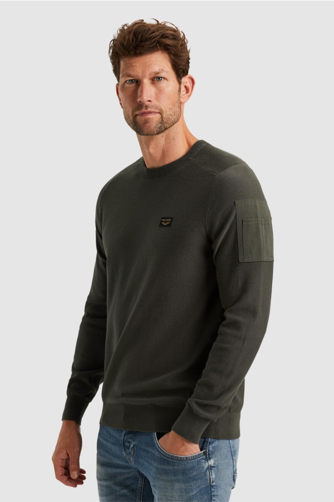 PME legend groene heren trui | Model zijaanzicht