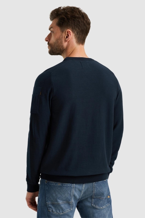 PME legend blauwe heren trui | Model achteraanzicht