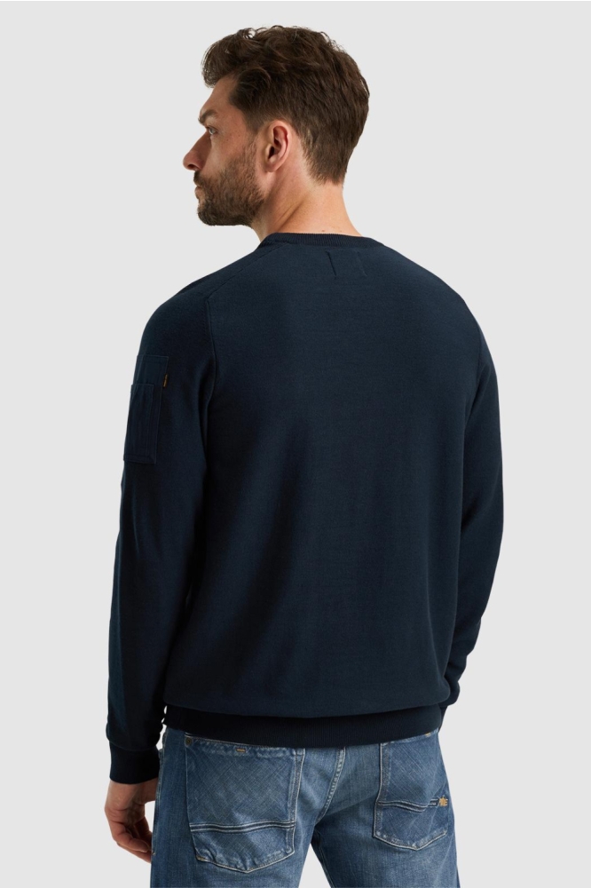 PME legend blauwe heren trui | Model achteraanzicht