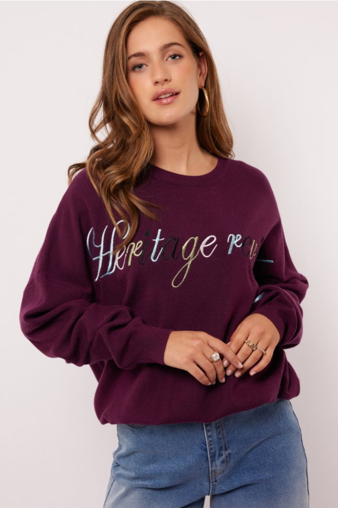 Fluresk paarse dames trui | Model vooraanzicht