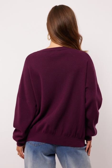 Fluresk paarse dames trui | Model achteraanzicht