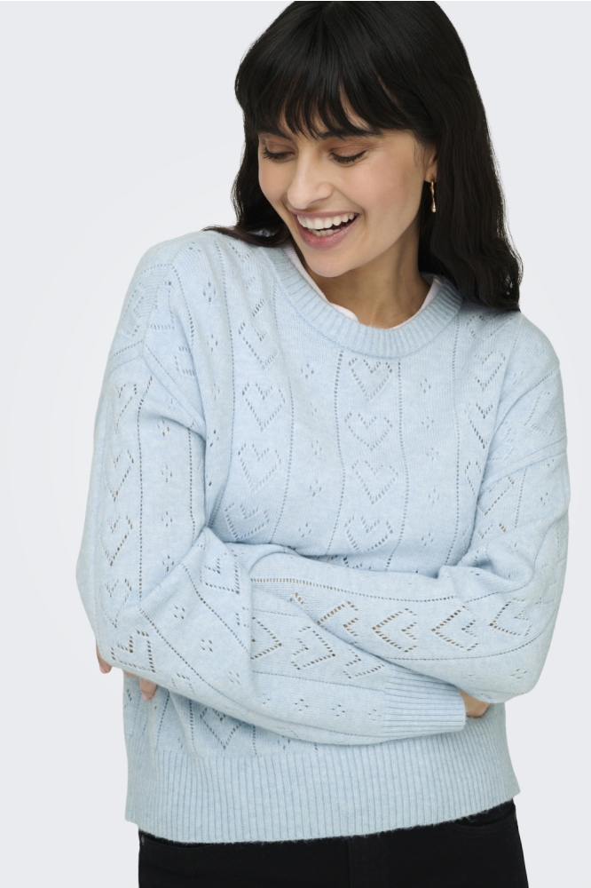 Only blauwe dames trui | Model vooraanzicht