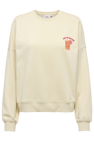 Only Trui ONLLINY L/S O-NECK PRINT CS SWT 15368263 ECRU/OUT OF OFFICE
