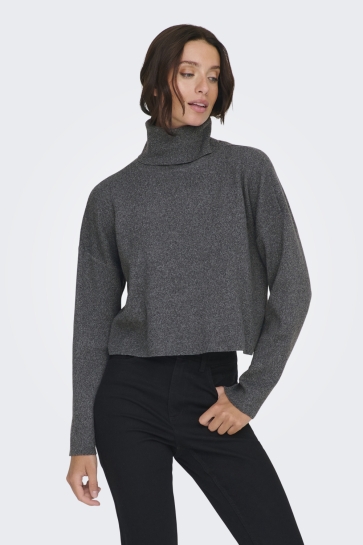 Only Trui ONLAMA LIFE LS RIB ROLLNECK CC KNT 15350404 MEDIUM GREY MELANGE