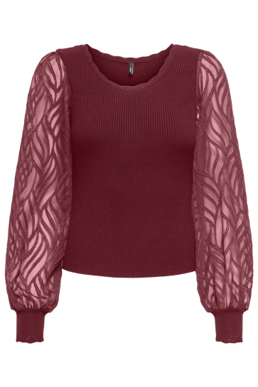 Only ONLJULIE LS RIB MIX O-NECK CC KNT 15350562 CABERNET/DTM LACE
