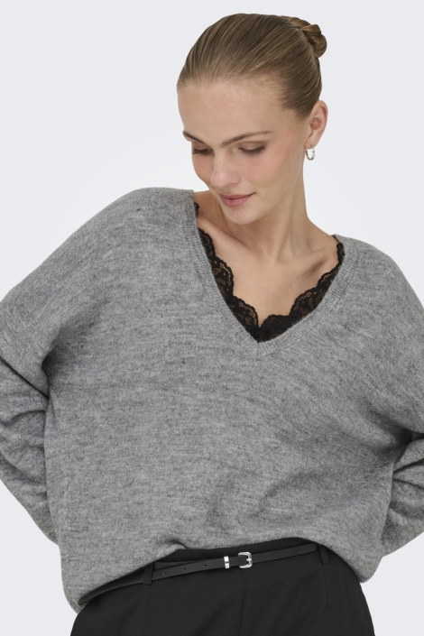 Only grijze dames trui | Model vooraanzicht