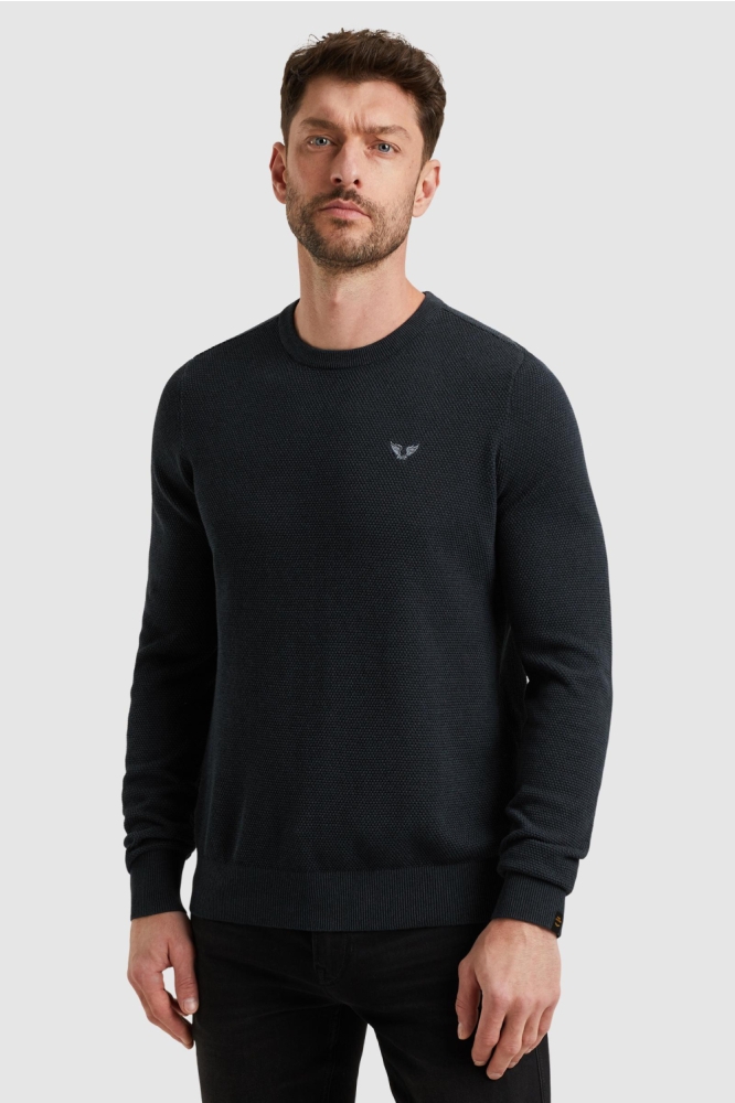 PME legend blauwe heren trui | Model vooraanzicht