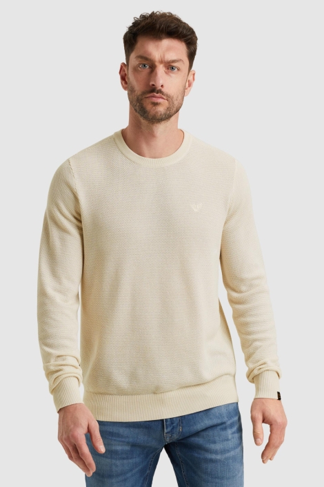 PME legend ecru heren trui | Model vooraanzicht