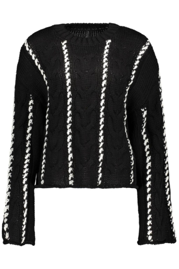 Only Trui ONLTESSA LS CABEL STITCH O-NECK CC 15350461 BLACK/BIRCH MELANGE