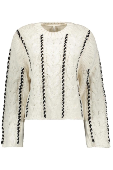 Only Trui ONLTESSA LS CABEL STITCH O-NECK CC 15350461 BIRCH/MELANGE/BLACK