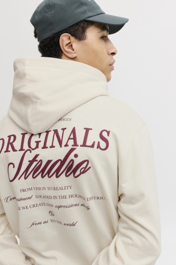 Jack & Jones Trui JORNORREBRO TYPO BACK SWEAT HOOD SN 12283054 ANTIQUE WHITE/SS26