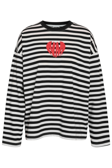 Noisy may NMEMBER L/S STRIPE PRINT LOGO SHIRT 27037091 BLACK/ CLOUD DANCER