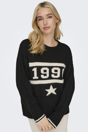 Only Trui ONLTRAIN LS TEXT O-NECK CC KNT 15350823 BLACK/ BRICH