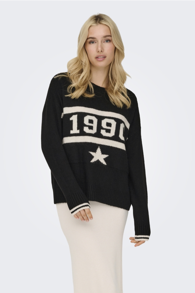 Only zwarte dames trui | Model vooraanzicht