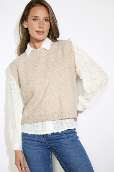 LolaLiza beige dames trui | Model vooraanzicht