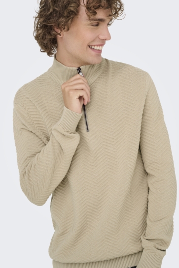 Only & Sons Trui ONSMACE REG HERRINGBONE HALF ZIP KN 22033301 SILVER LINING/MELANGE