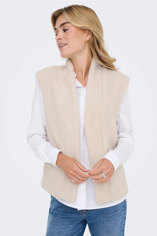 Jacqueline de Yong beige dames gilet | Model vooraanzicht
