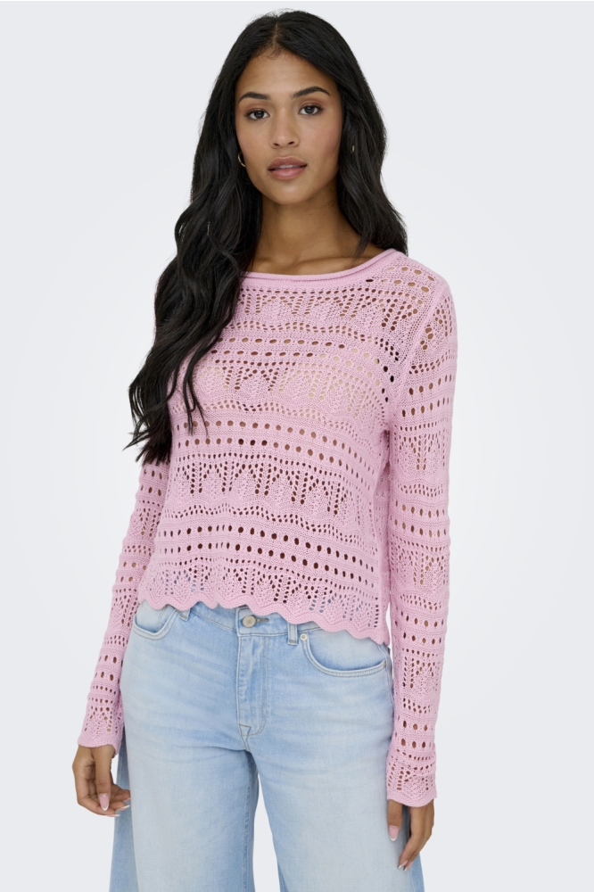 Jacqueline de Yong roze dames trui | Model vooraanzicht