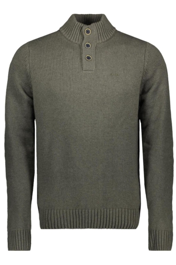 NZA Trui PULLOVER BUTTON COLLAR 25HN419 1764 Army Grey Melange