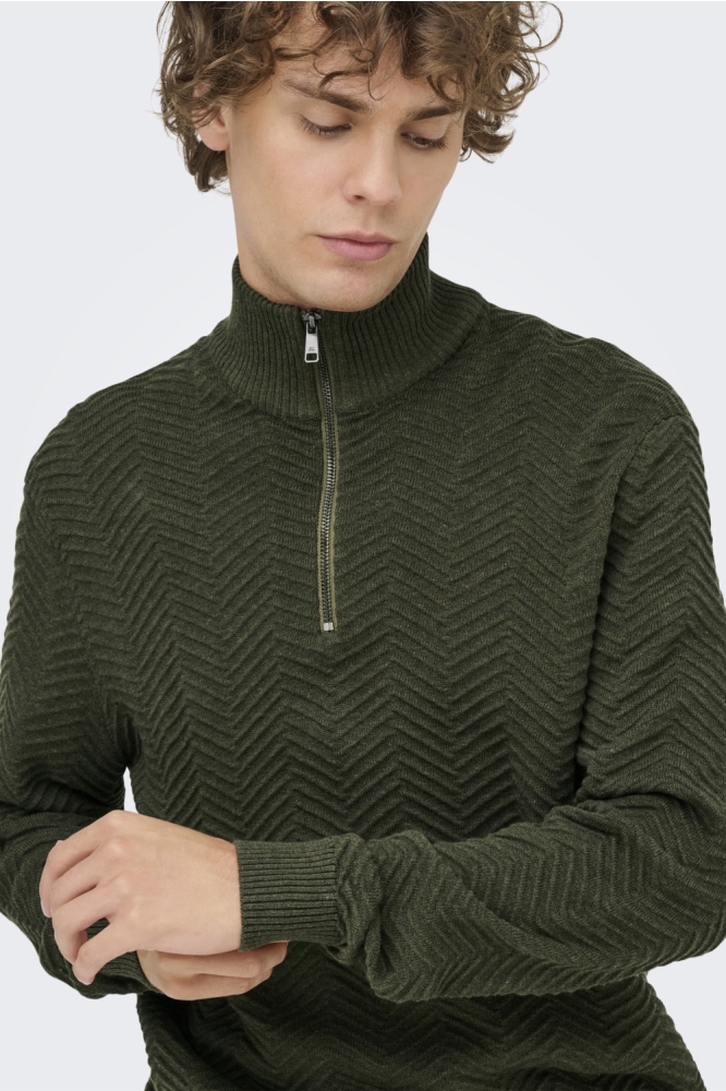 Only & Sons groene heren trui | Close up