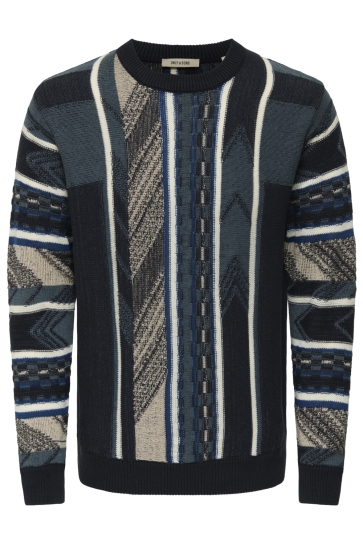 Only & Sons ONSRISE REG LS PATTERN CREW KNIT 22035131 DARK SAPPHIRE