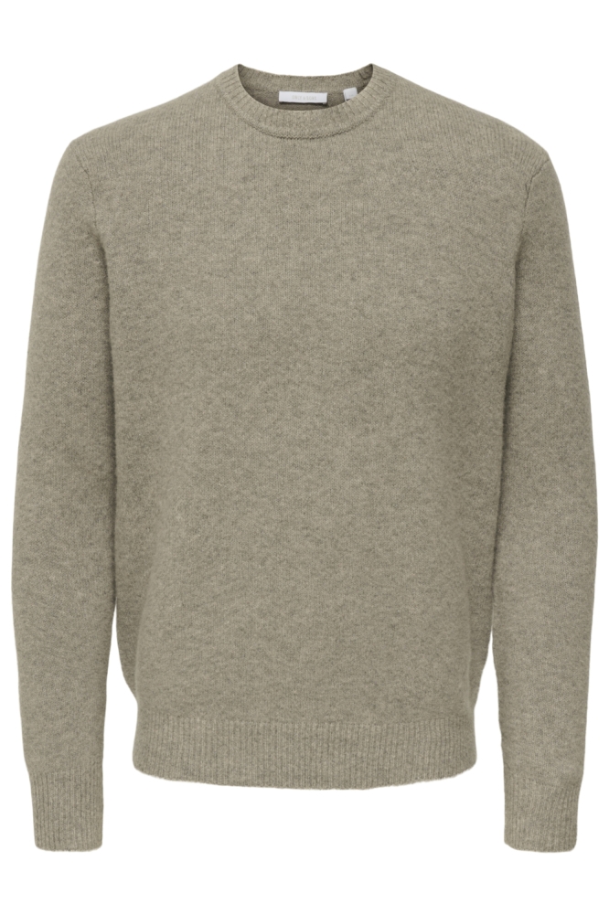 Only & Sons taupe heren trui | Vooraanzicht