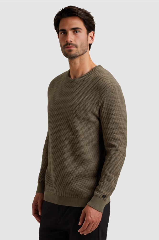 Cast Iron bruine heren trui | Model zijaanzicht