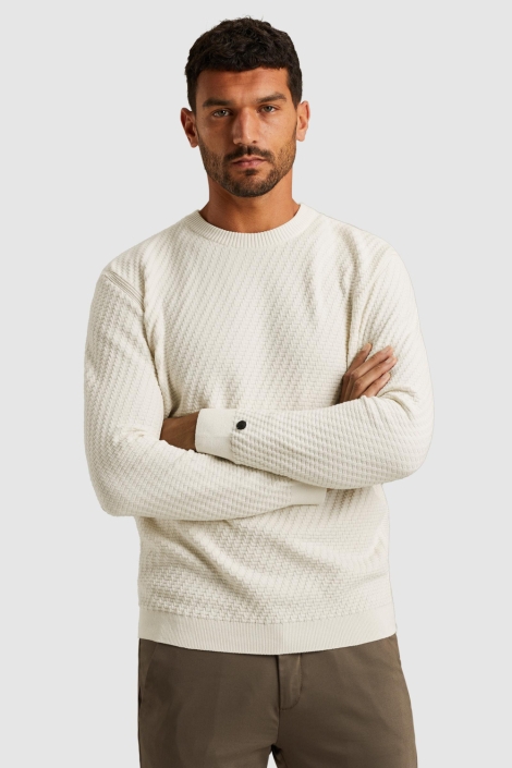 Cast Iron ecru heren trui | Model vooraanzicht