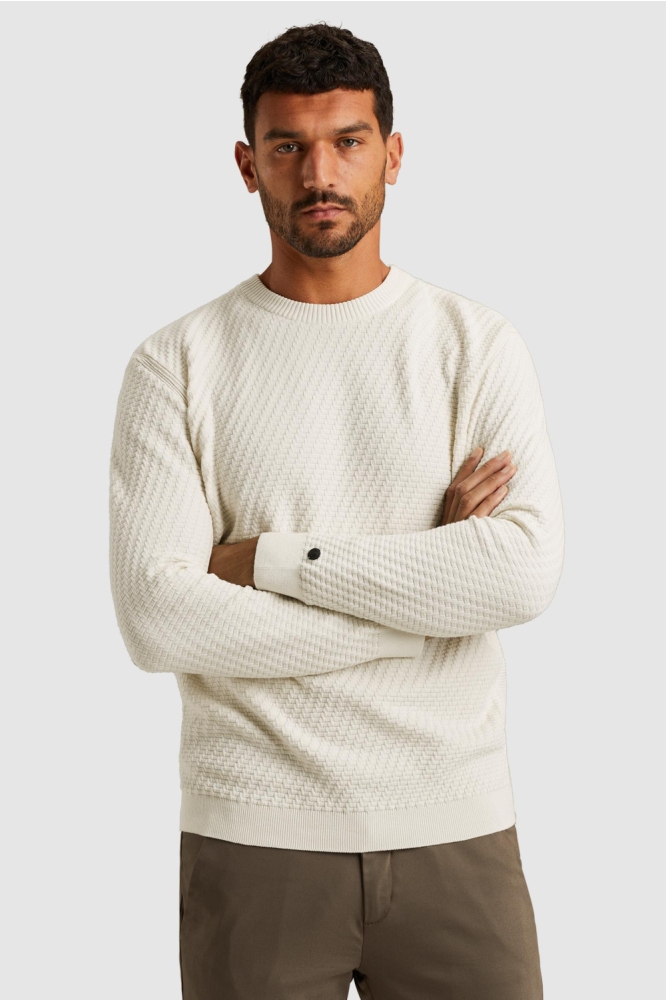 Cast Iron ecru heren trui | Model vooraanzicht