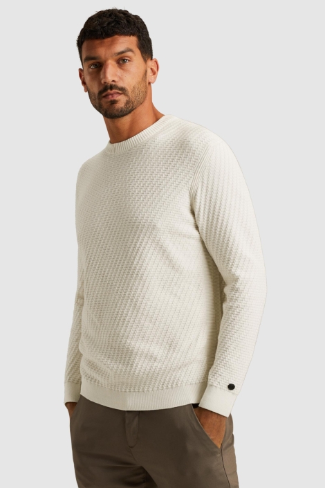 Cast Iron ecru heren trui | Model zijaanzicht