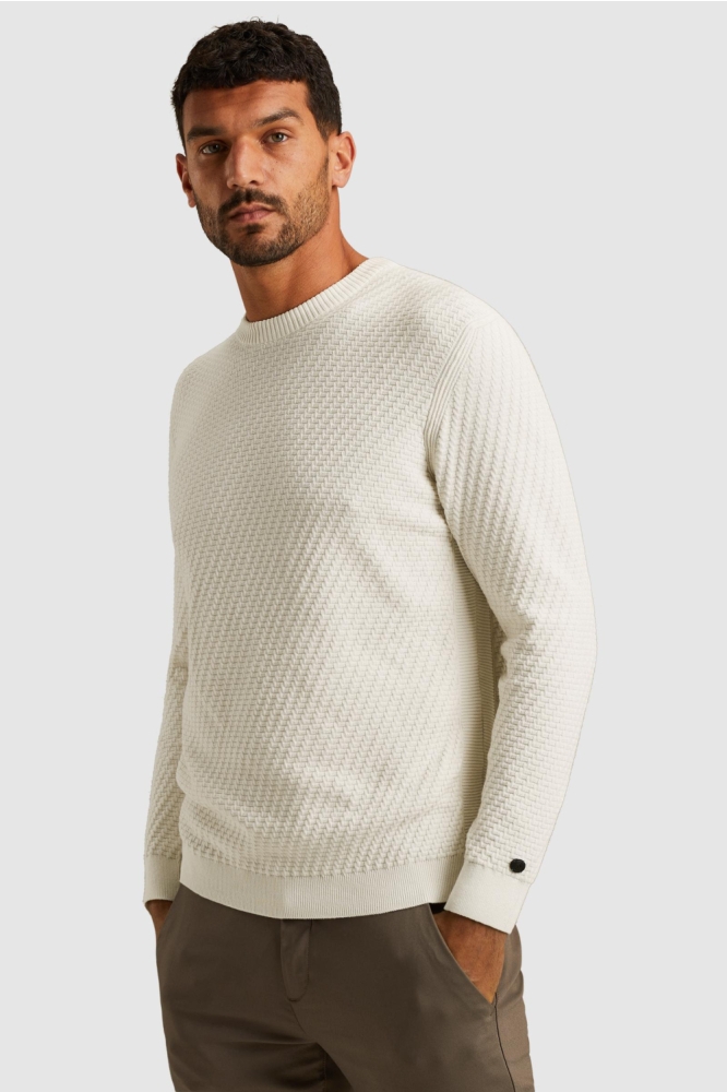 Cast Iron ecru heren trui | Model zijaanzicht