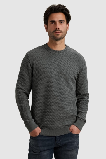 Cast Iron crewneck regular fit cotton stretc Blauw