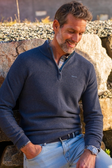 NZA KATOENEN HALF ZIP TRUI 25HN478 2630 MAZARINE BLUE MELANGE