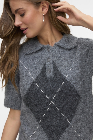 Vero Moda VMBLISS 2/4 POLONECK PULLOVER GA 10339086 Medium Grey Mel/W. DGM+BIRCH