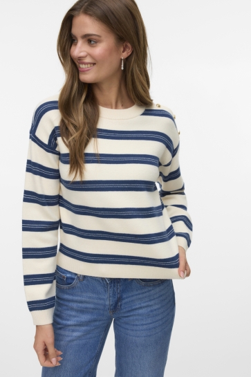 Vero Moda vmgold stripe ls o-neck pullover Beige