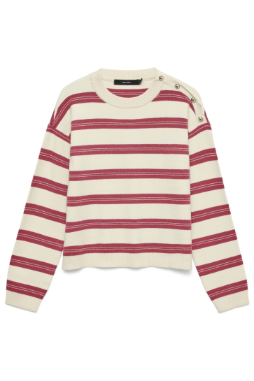 Vero Moda VMGOLD STRIPE LS O-NECK PULLOVER 10337908 BIRCH/W. HOLLY B