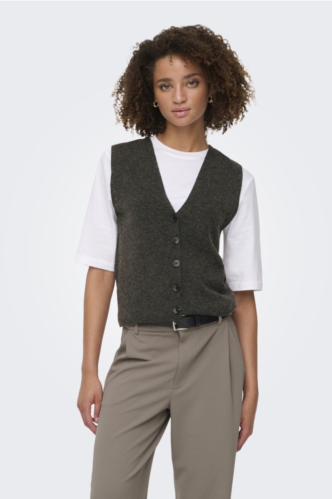 Only bruine dames gilet | Model vooraanzicht