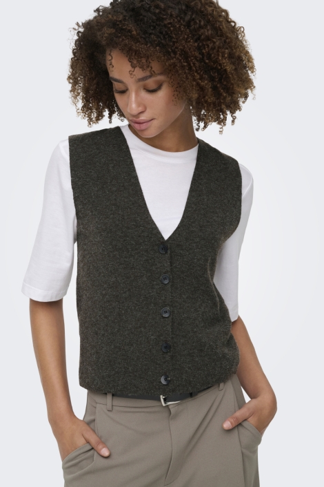 Only bruine dames gilet | Model vooraanzicht