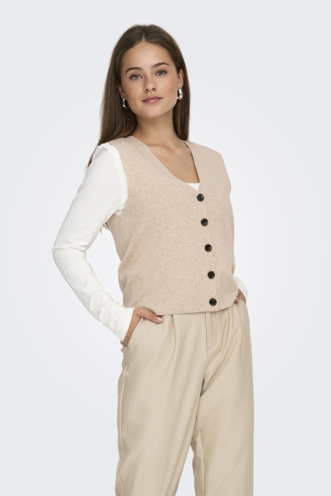 Only ecru dames gilet | Model vooraanzicht
