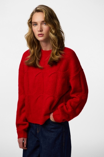 Pieces Trui PCJENNA LS O-NECK CABLE KNIT NOOS B 17158924 GOJI BERRY