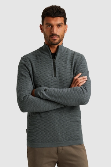 Cast Iron half zip collar ecovero Blauw
