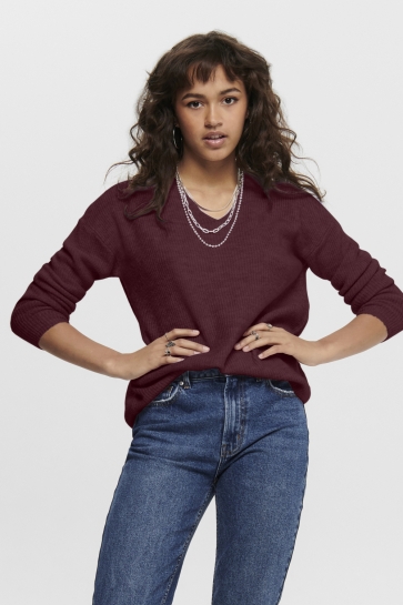 Only ONLCAMILLA V-NECK L/S PULLOVER KNT 15204588 Port Royale/MELANGE