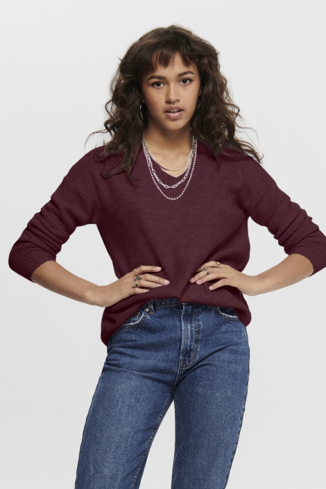 Only bordeaux dames trui | Model vooraanzicht