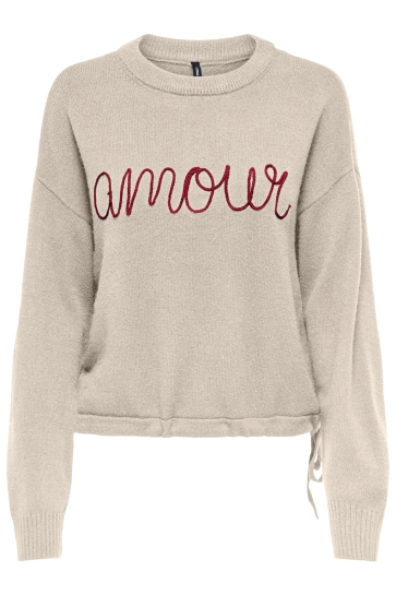 Only Trui ONLKATIA LS TEXT O-NECK CC KNT 15350684 WHITECAP GRAY