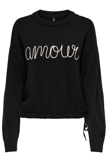 Only Trui ONLKATIA LS TEXT O-NECK CC KNT 15350684 BLACK/STRING EMB