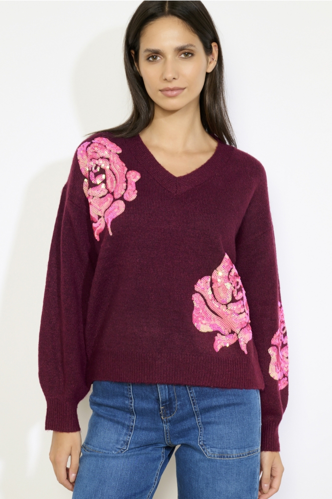 LolaLiza bordeaux dames trui | Model vooraanzicht