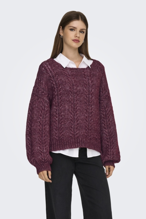 Only bordeaux dames trui | Model vooraanzicht