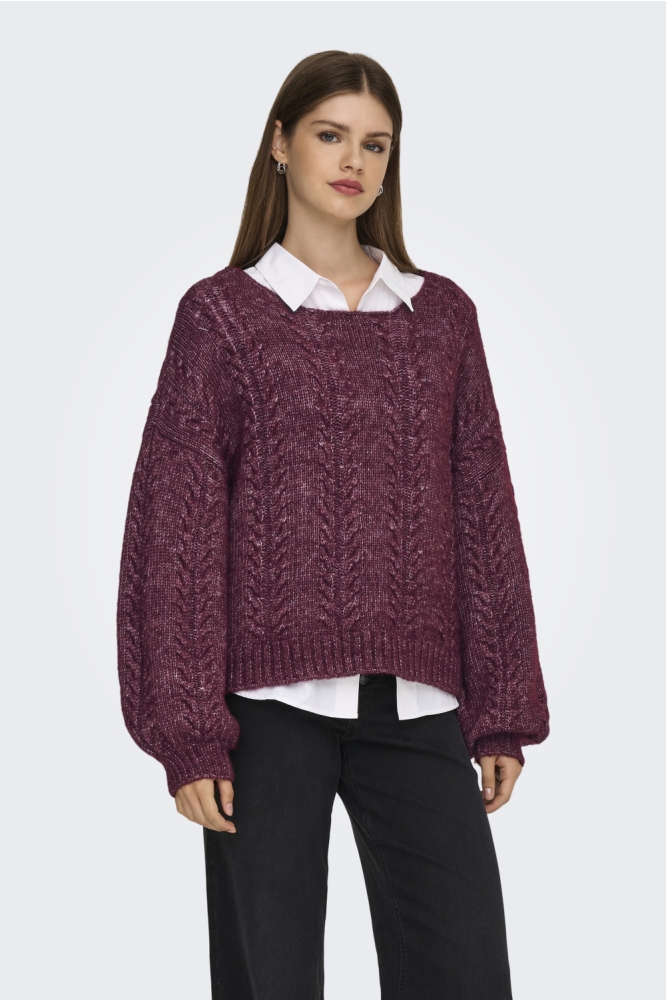 Only bordeaux dames trui | Model vooraanzicht